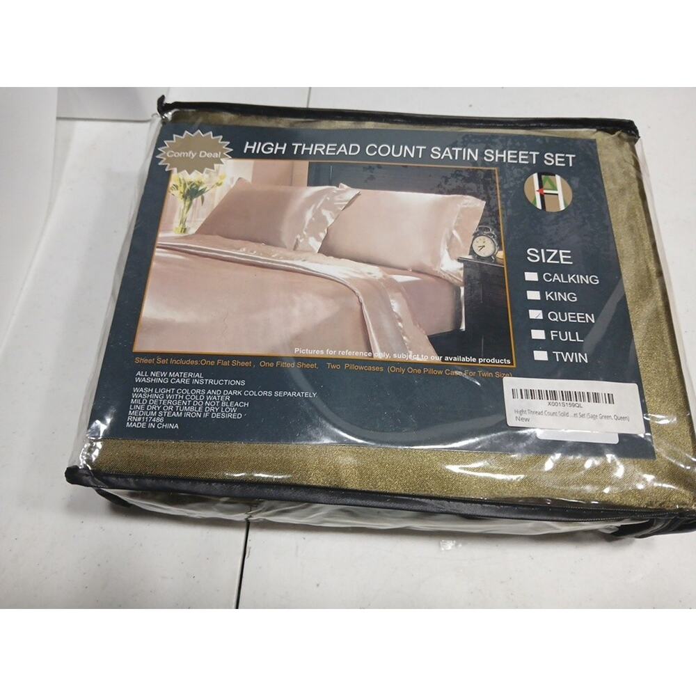 High thread count sage green satin sheets queen